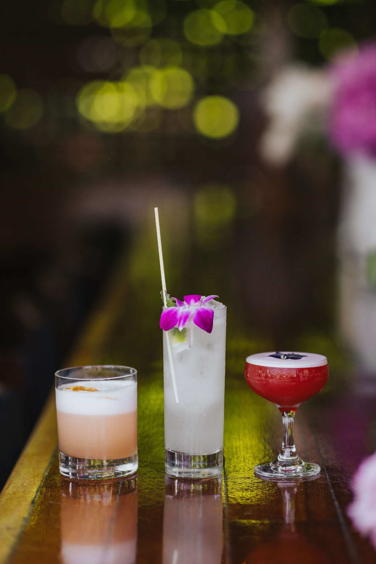 A trio of cocktails on the bar